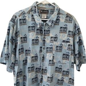 Men’s Blue Columbia Vintage Y2K Surfboards Palm trees Hawaiian Shirt Sz XXL